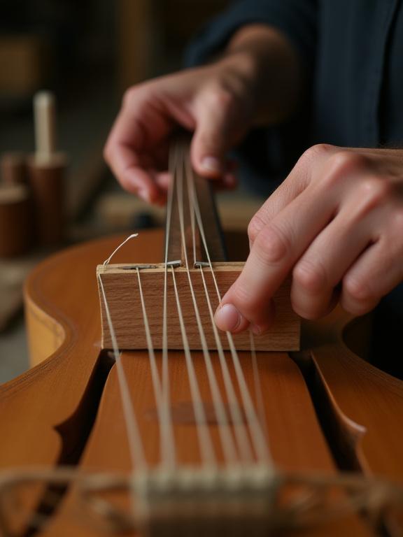 箏の駒を精密に調整する職人の手